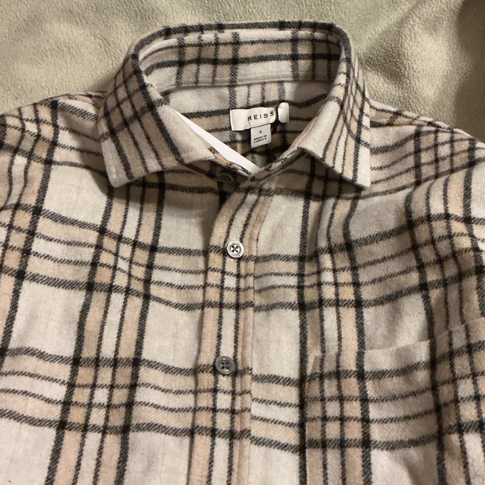 Reiss Cream and Black Plaid Men's Shirt